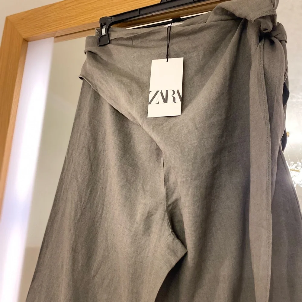 Zara Olive Green Wide-Leg Wrap Pants